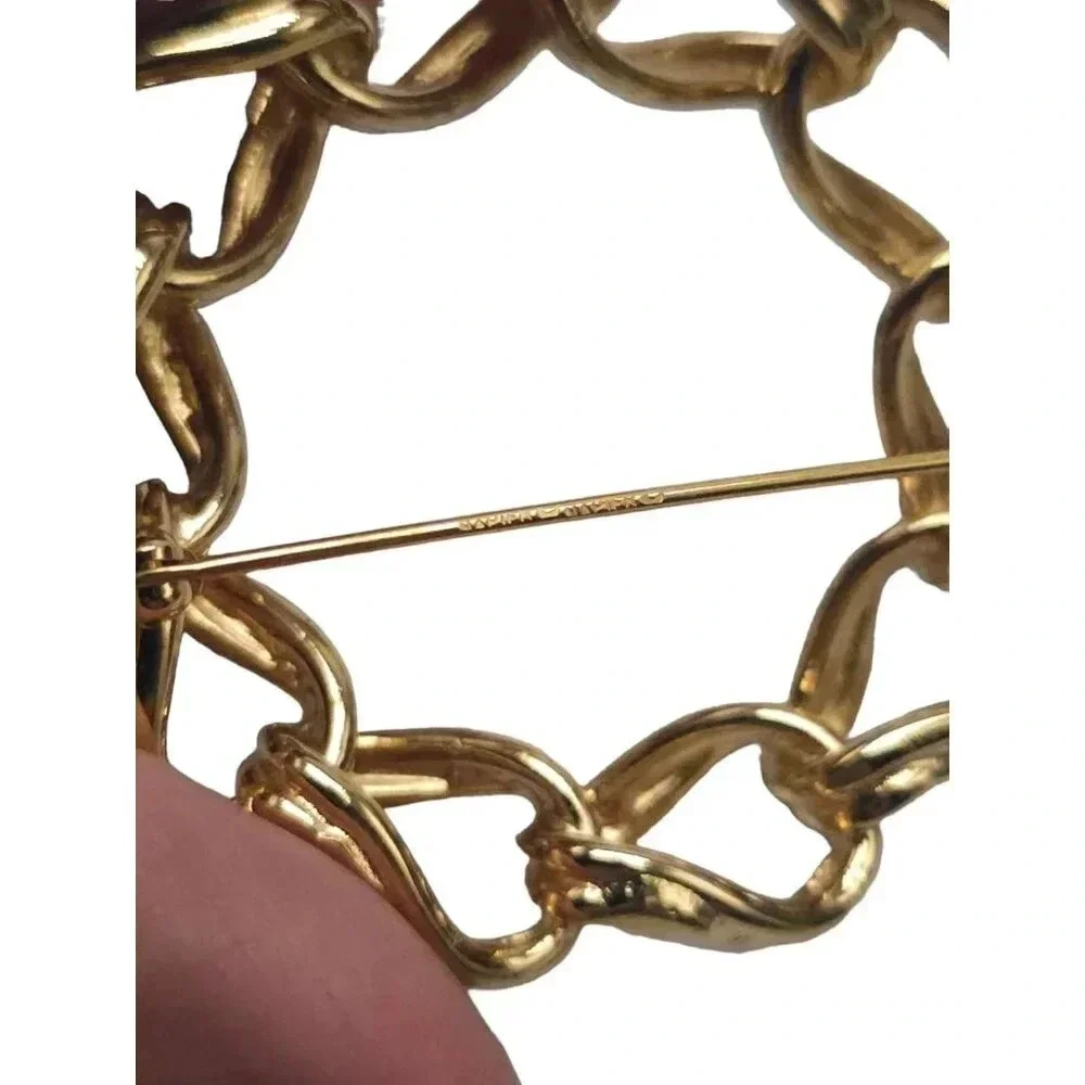 Vintage Napier WREATH Chain Brooch Gold Tone Pin 2 inch